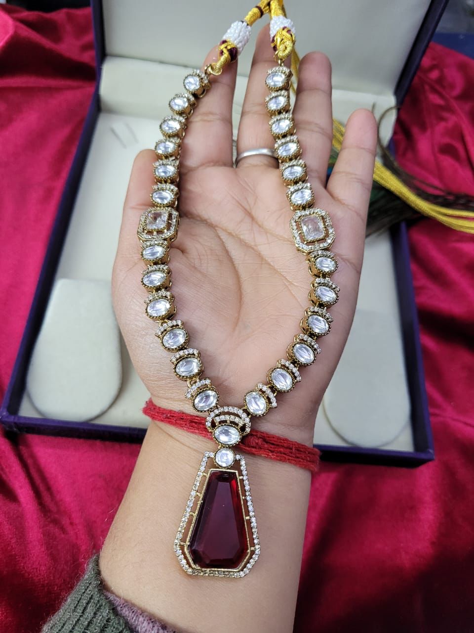 Traditional Craftsmanship American Diamond Kundan Necklace Set | Kundan Jewelry | Indian Jewelry