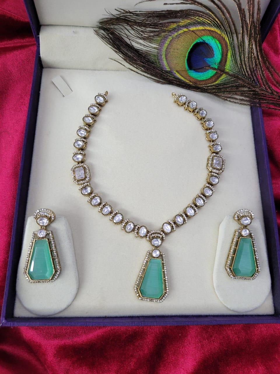 Traditional Craftsmanship American Diamond Kundan Necklace Set | Kundan Jewelry | Indian Jewelry