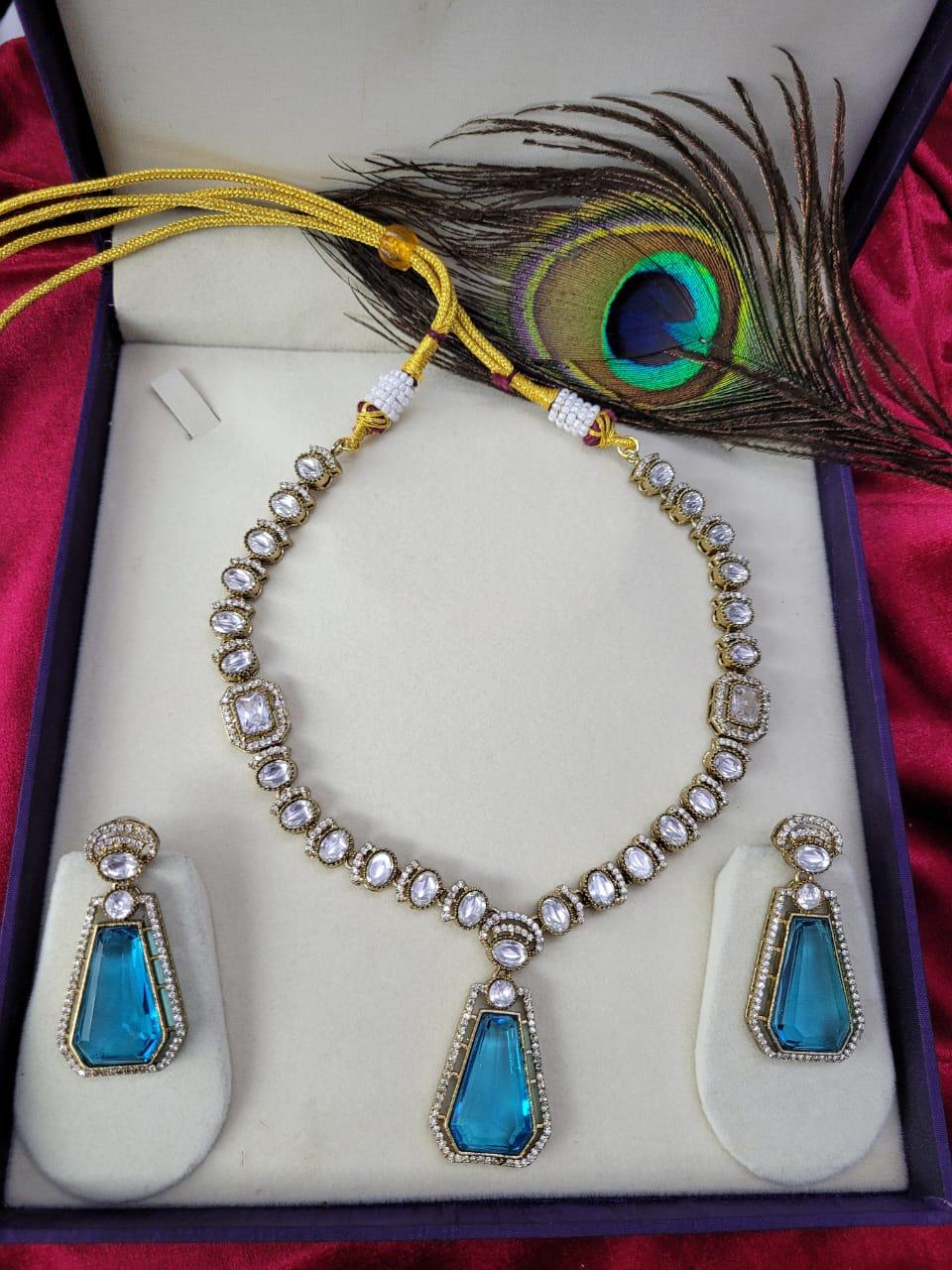 Traditional Craftsmanship American Diamond Kundan Necklace Set | Kundan Jewelry | Indian Jewelry