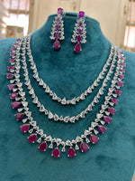 Multi Layer Pink CZ Sapphire Necklace Chandelier Earrings Set | Kundan Jewelry | AD Jewelry | Indian Jewelry | Traditional Jewelry