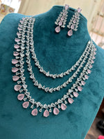 Multi Layer Pink CZ Sapphire Necklace Chandelier Earrings Set | Kundan Jewelry | AD Jewelry | Indian Jewelry | Traditional Jewelry