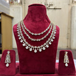 Multi Layer Pink CZ Sapphire Necklace Chandelier Earrings Set | Kundan Jewelry | AD Jewelry | Indian Jewelry | Traditional Jewelry