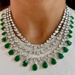 Multi Layer Pink CZ Sapphire Necklace Chandelier Earrings Set | Kundan Jewelry | AD Jewelry | Indian Jewelry | Traditional Jewelry