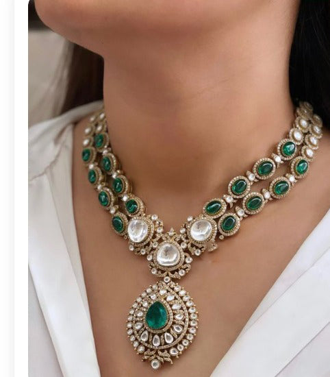 Indian Wedding Double Layer Polki Kundan Necklace Earrings Set | Kundan Jewelry | AD Jewelry | Indian Jewelry