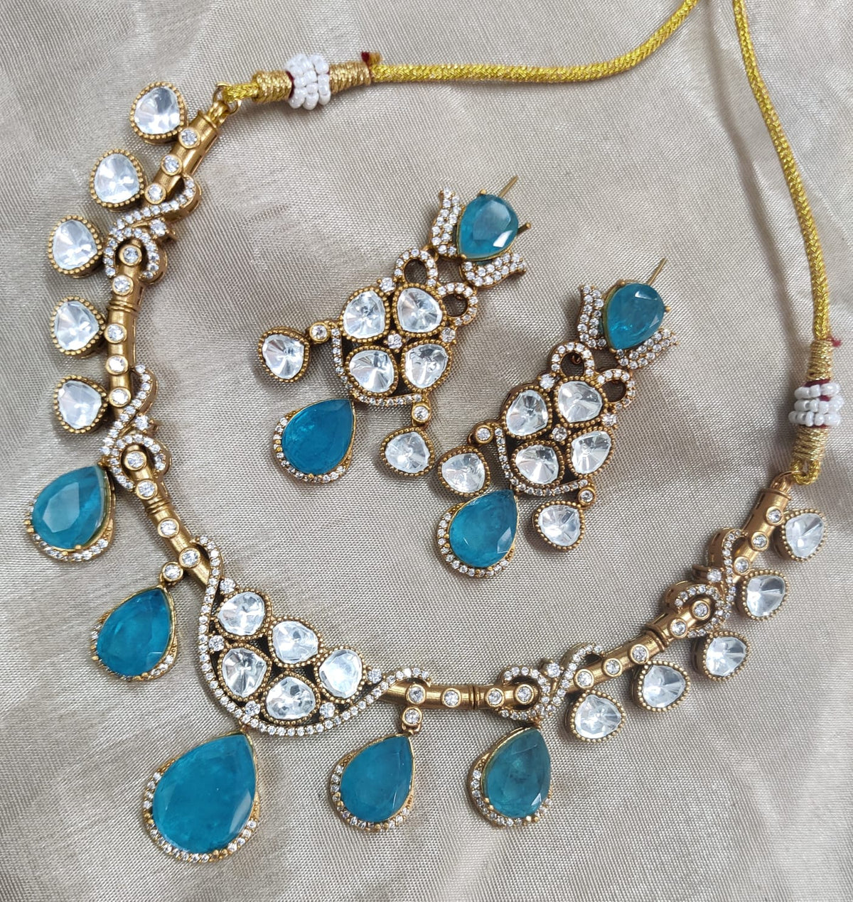 Jaipuri Traditional American Diamond Choker Earrings Set | Kundan Jewelry | AD Jewelry | Indian Jewelry | Traditional Jewelry