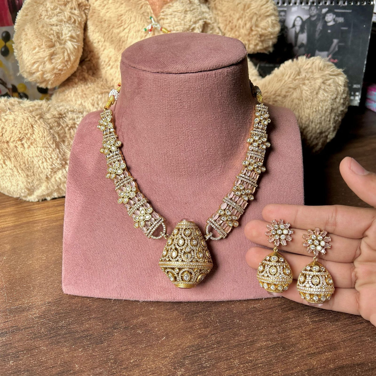 Traditional craftsmanship Indian cubic zirconia Necklace Earrings Set | Kundan Jewelry | AD Jewelry | Indian Jewelry