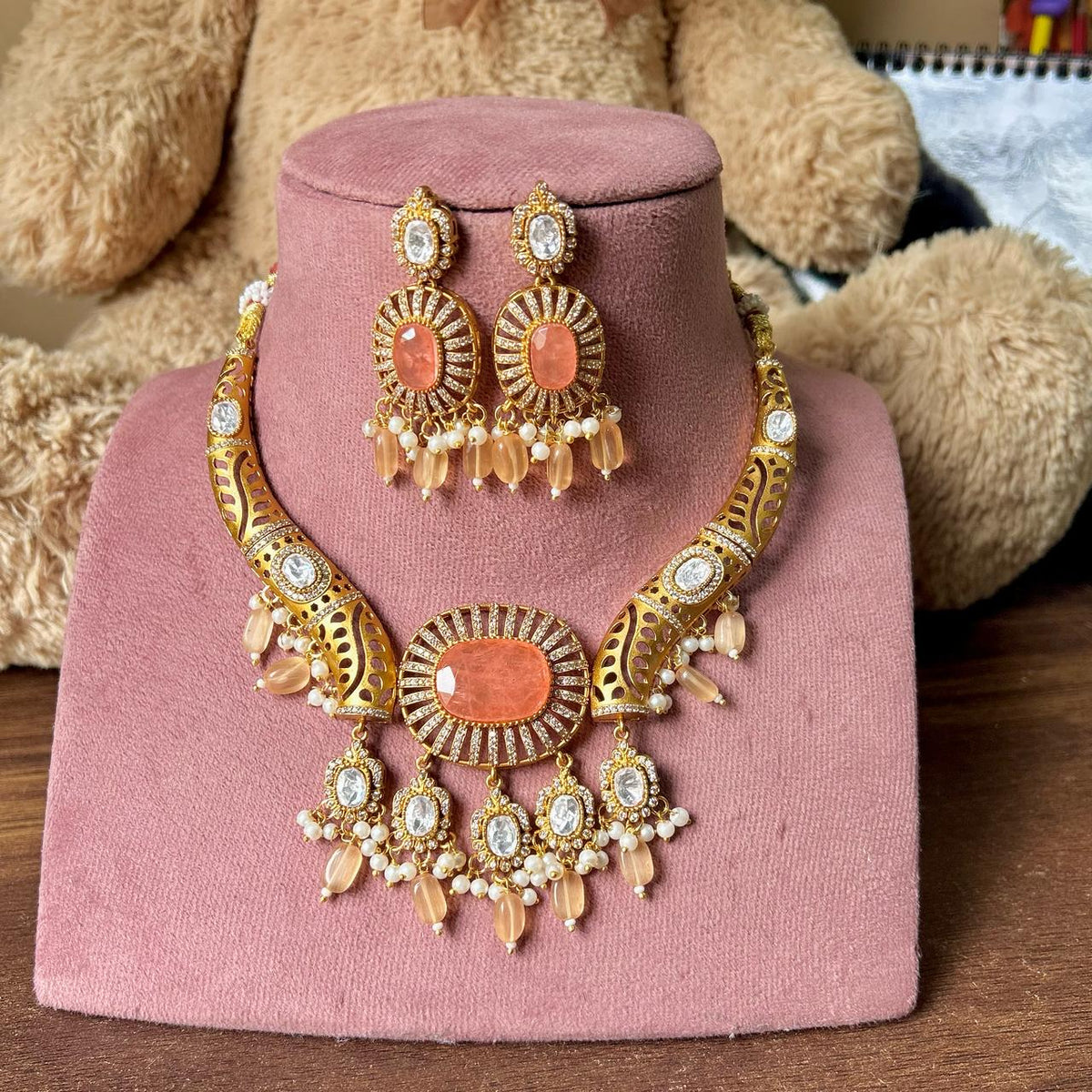 Meenakari JaipuriAD Kundan Necklace Earrings Set| Kundan Jewelry | AD Jewelry | Indian Jewelry