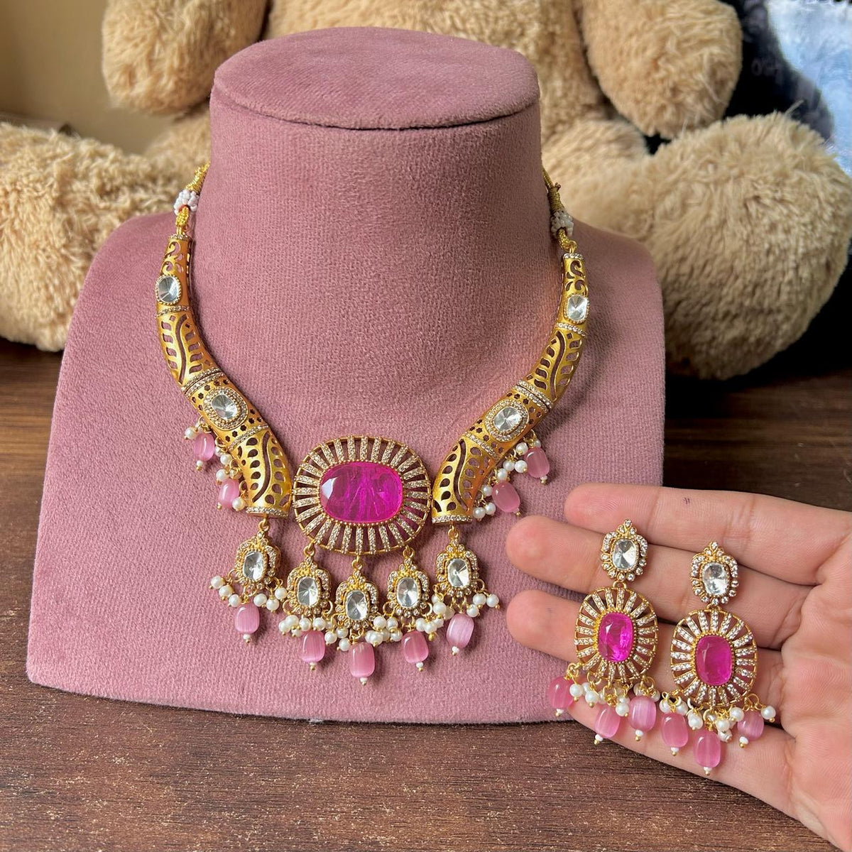 Meenakari JaipuriAD Kundan Necklace Earrings Set| Kundan Jewelry | AD Jewelry | Indian Jewelry