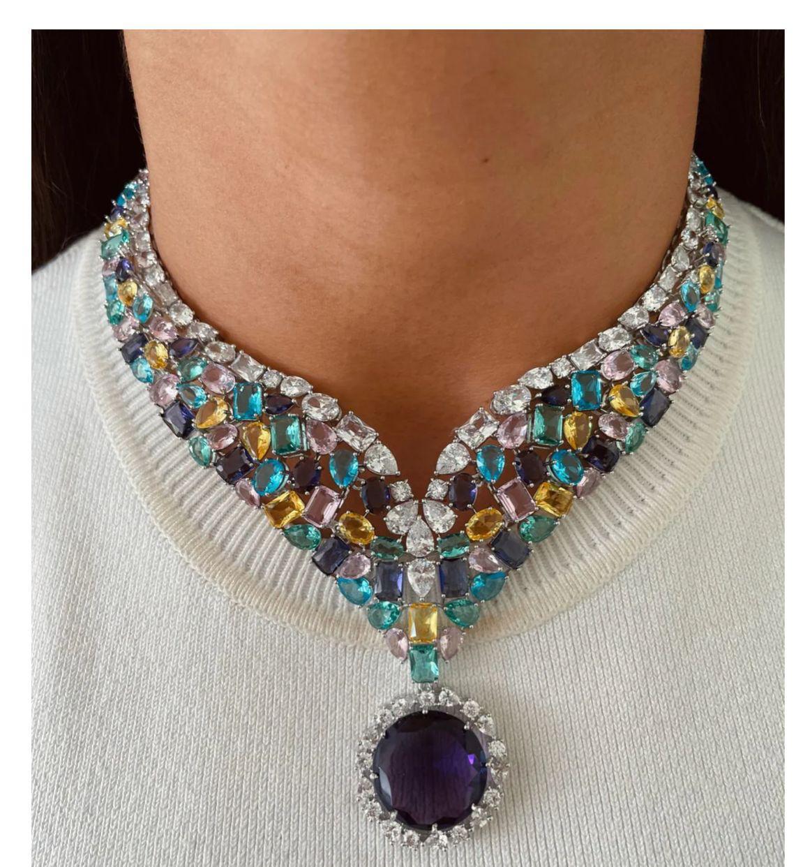 Bridal Wedding Silver Plated CZ AD Beaded Choker Earring Indian Jewelry Set