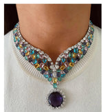 Bridal Wedding Silver Plated CZ AD Beaded Choker Earring Indian Jewelry Set