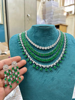 Indian Multi Layered Silver Tone AD CZ Necklace Earring Set For Wedding