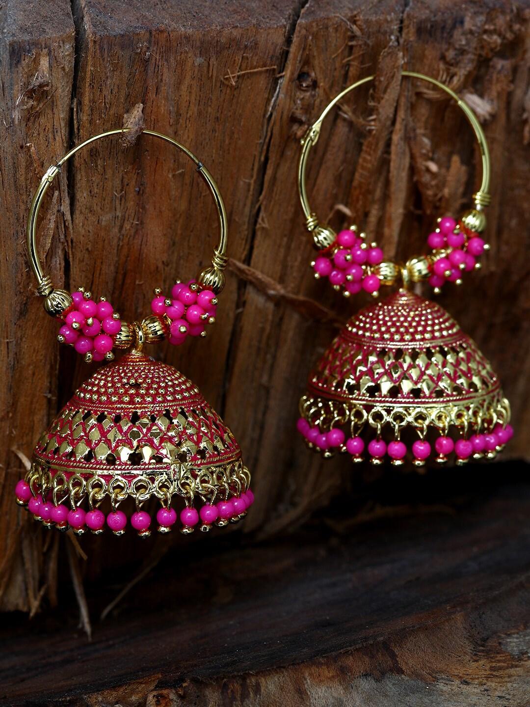 Black & Gold-Plated Circular Jhumkas Hoop Earrings For Girls & Women - Libasaa
