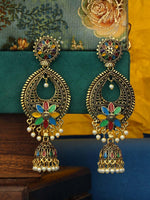 Multicolour Traditional Gold Plated Party Wear Antique Heavy Jhumka Earring For Girls and Women - Libasaa