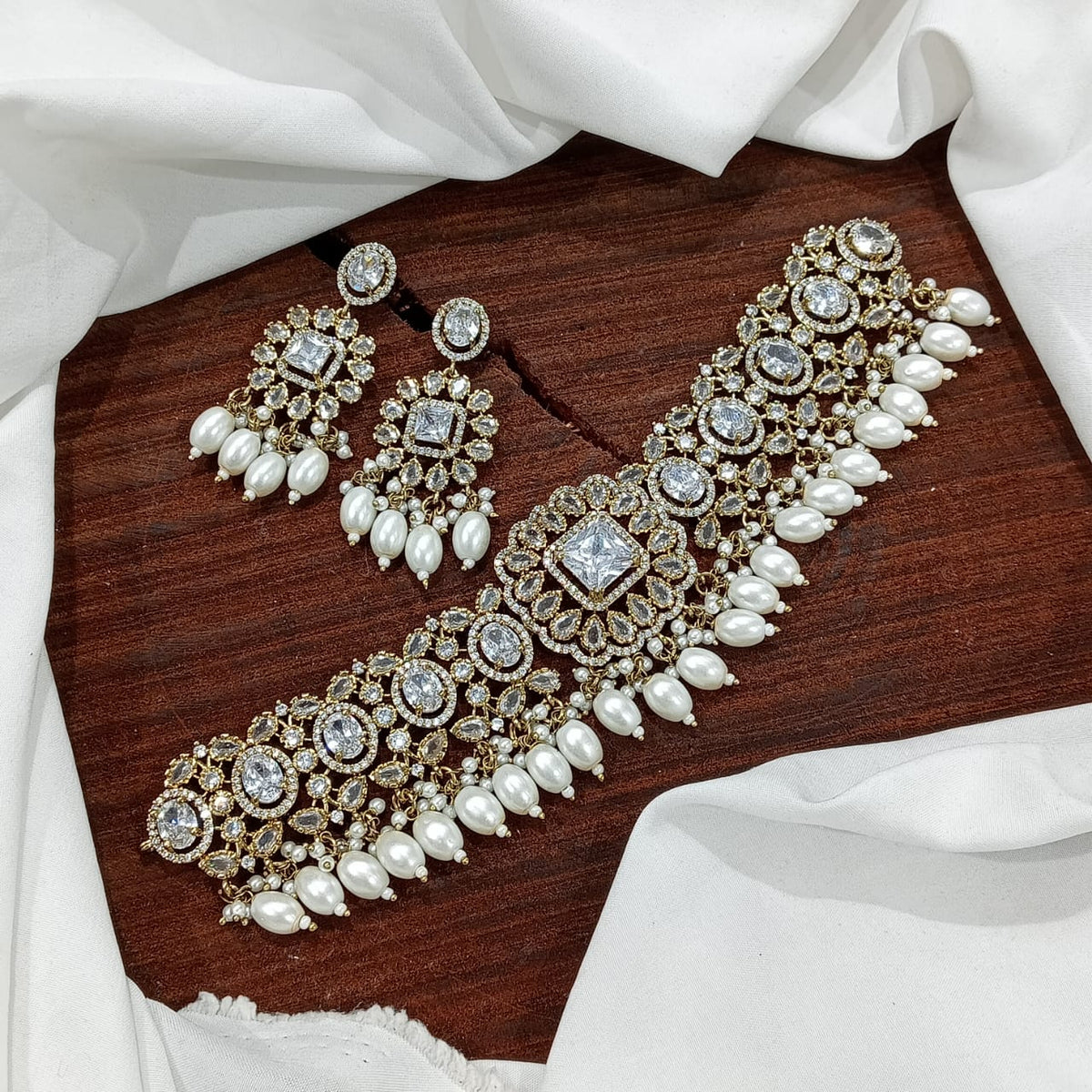 Stylish Victorian Kundan Choker Earrings Set For Wedding - Kundan Choker Set Indian Jewelry