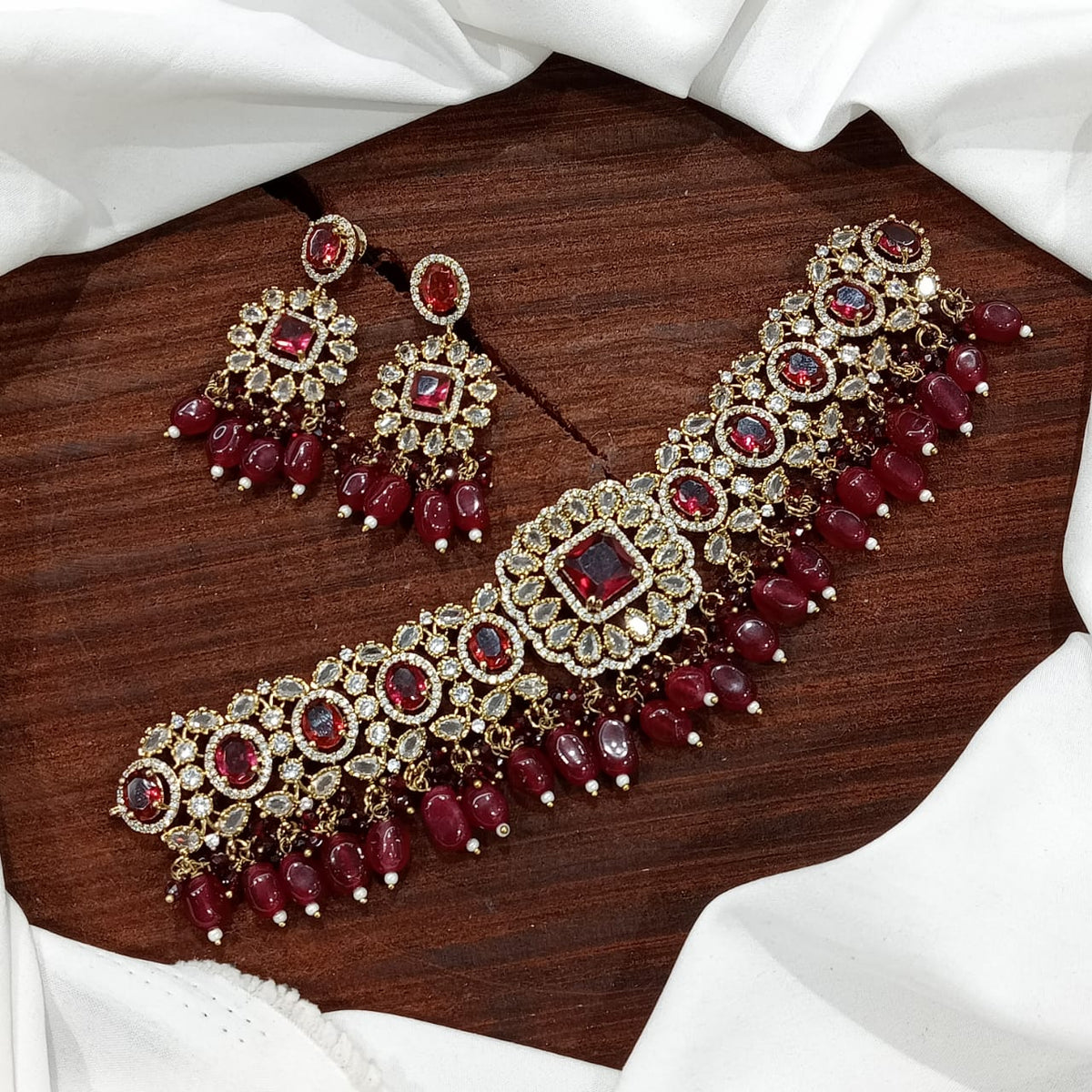 Stylish Victorian Kundan Choker Earrings Set For Wedding - Kundan Choker Set Indian Jewelry