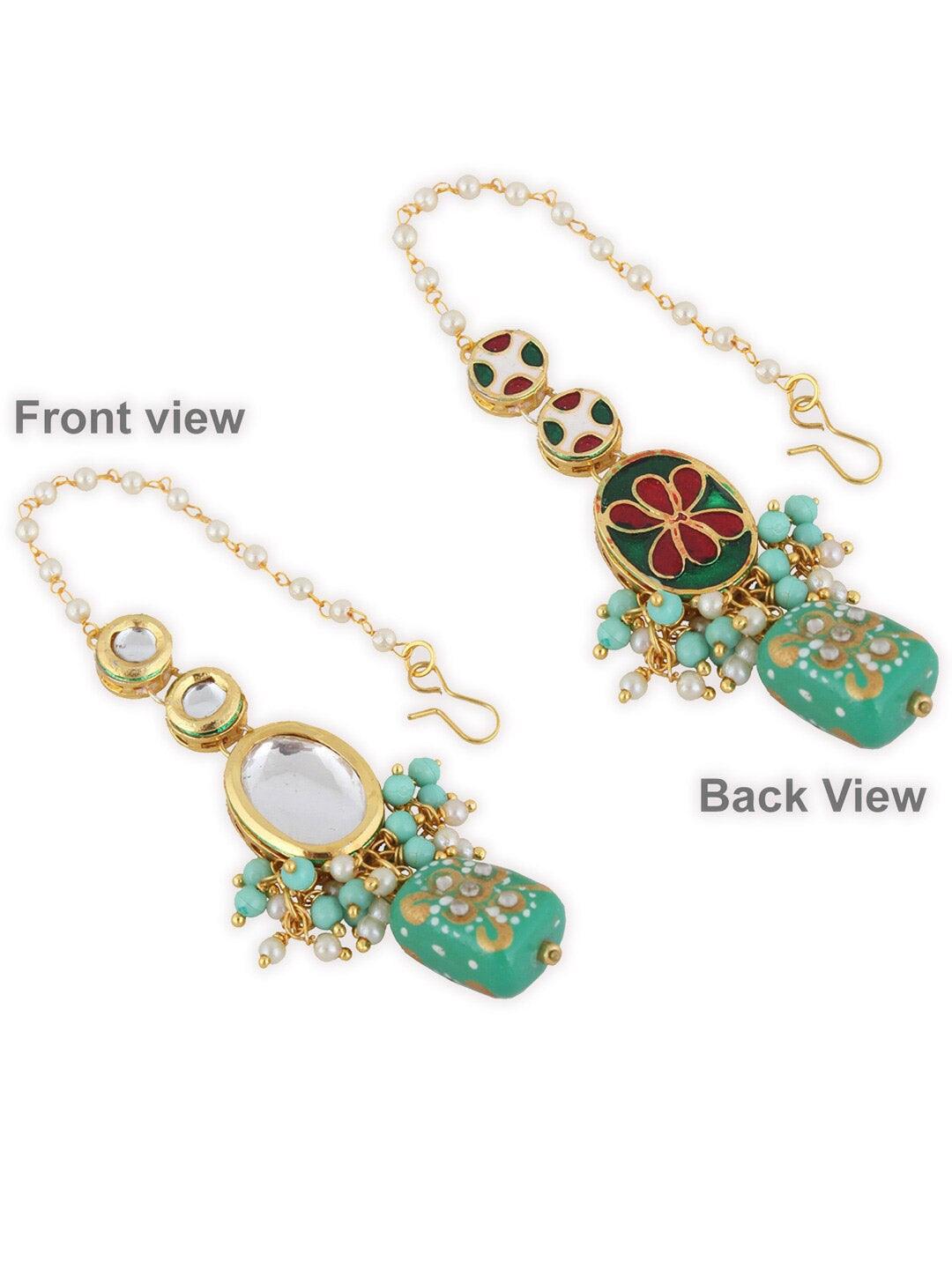 Gold Plated Green Kundan Studded Jewellery Set - Libasaa