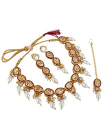 Gold Plated White Kundan Studded Jewellery Set - Libasaa