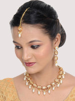 Gold Plated White Kundan Studded Jewellery Set - Libasaa