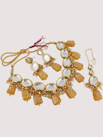 White & Yellow Gold-plated Kundan-Studded & Beaded Jewellery Set - Libasaa