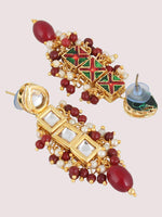 White & Maroon Gold-Plated Kundan-Studded & Beaded Jewellery Set - Libasaa