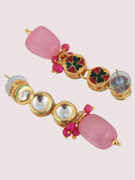 White & Pink Gold-Plated Kundan-Studded & Beaded Jewellery Set - Libasaa