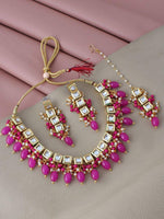 Magenta Gold-Plated Kundan Studded Jewellery Set - Libasaa
