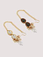 White 18k Gold Plated Kundan-Studded & Beaded Jewellery Set - Libasaa