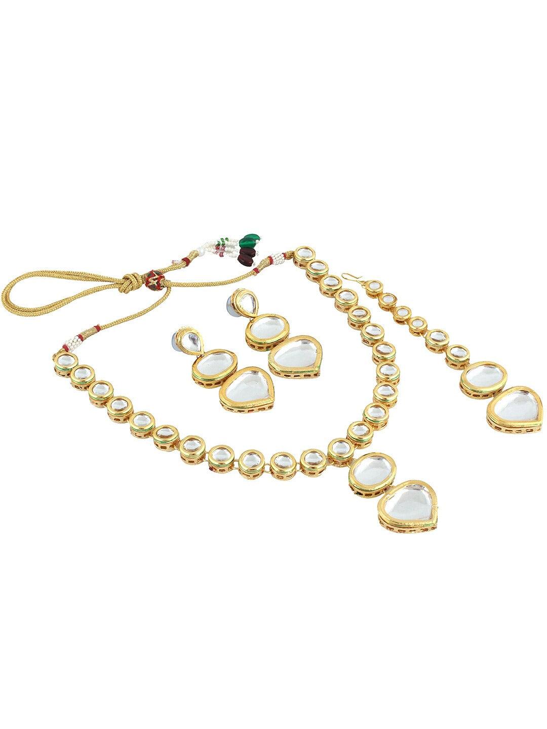 White Gold-Plated Kundan Studded Jewellery Set - Libasaa