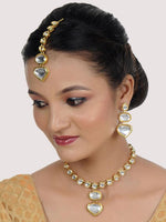 White Gold-Plated Kundan Studded Jewellery Set - Libasaa