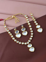White Gold-Plated Kundan Studded Jewellery Set - Libasaa