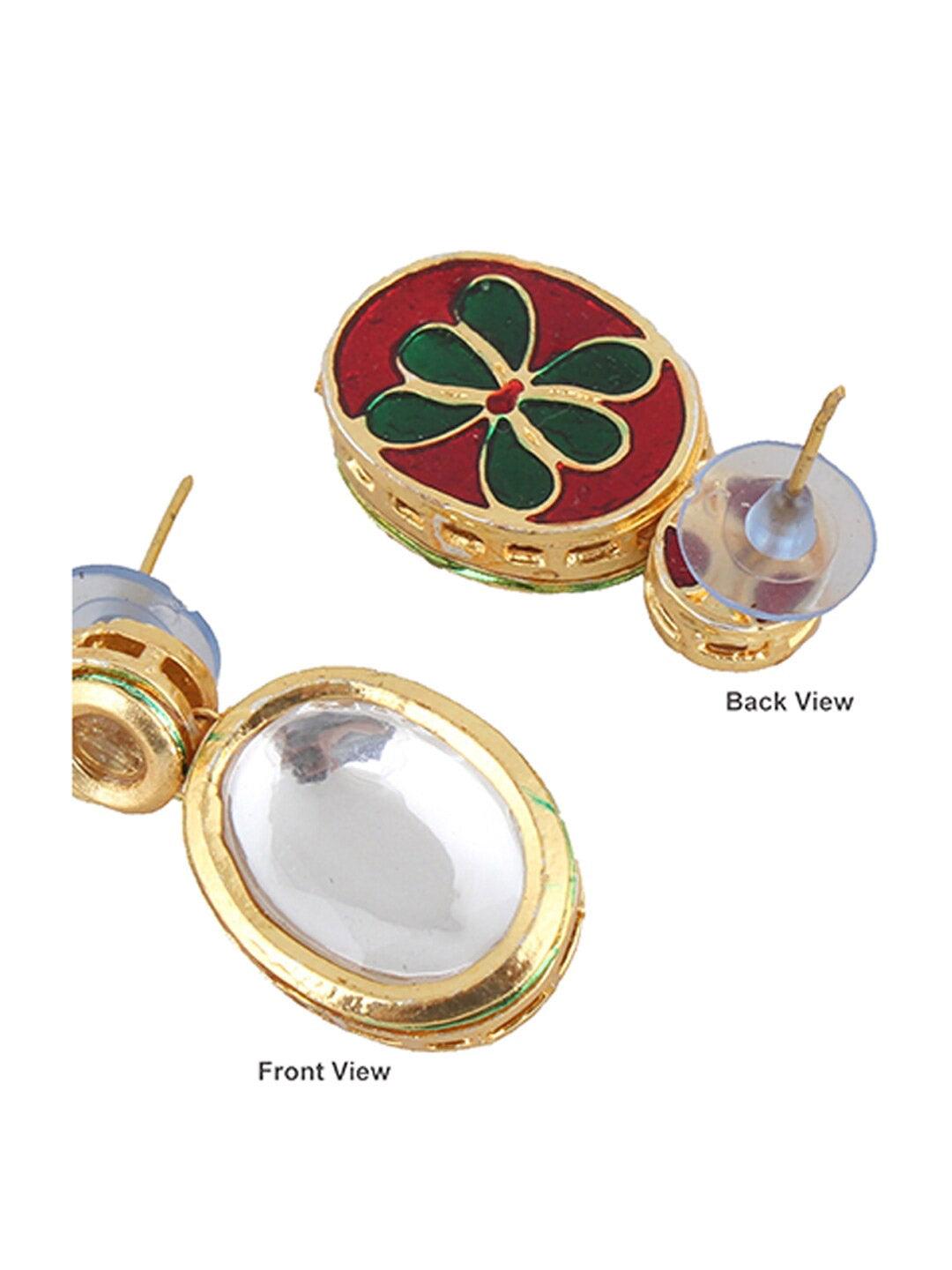 White 18k Gold Plated Kundan-Studded & Beaded Jewellery Set - Libasaa