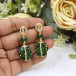 Green Onyx Beaded Drop Earrings in Gold Finish with Sparkling Stone Accents | Indian Jewellery Earring Set