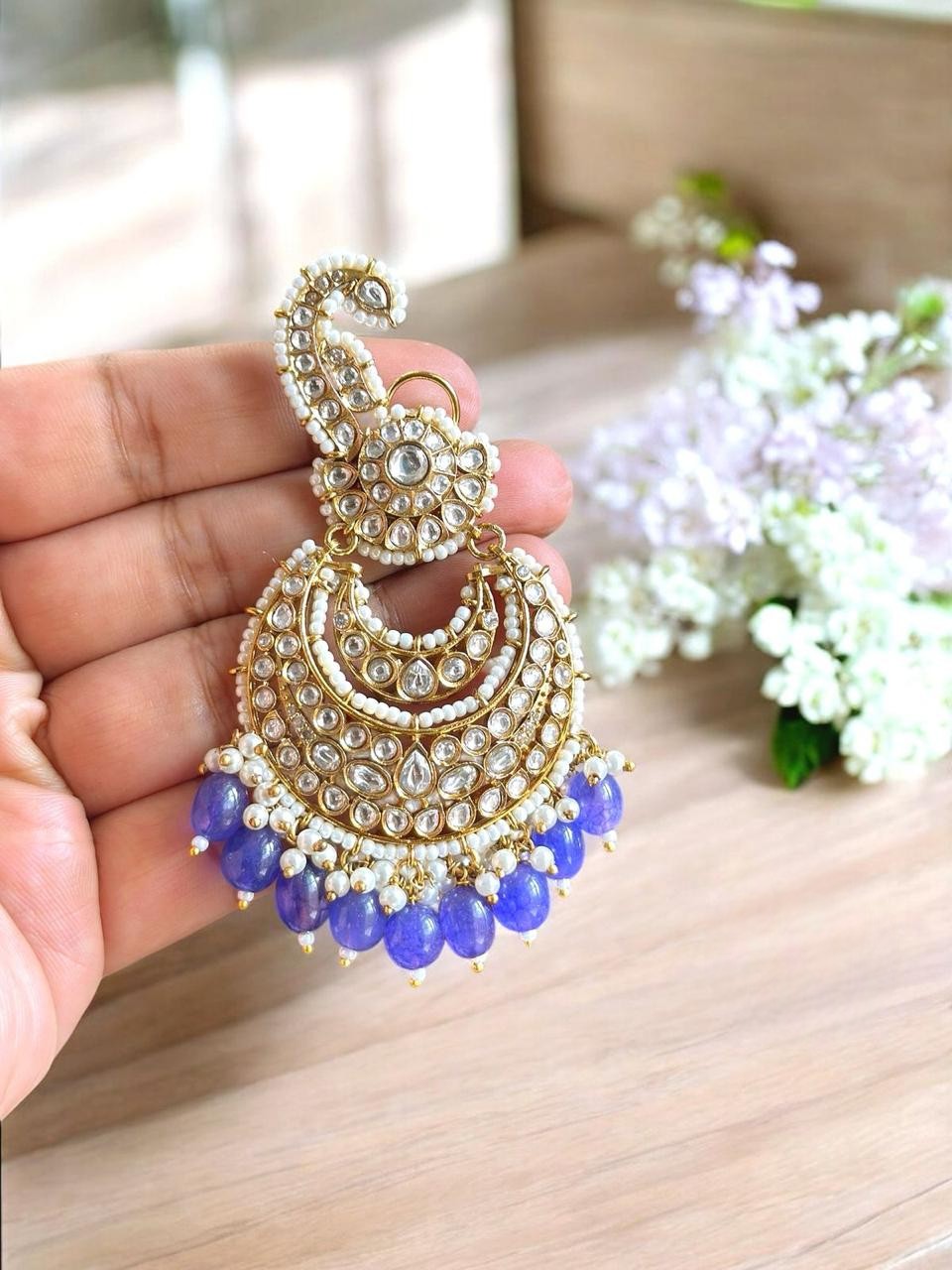 Celebrity Inspired Kundan Pearl Chandbali Earrings | Bollywood Style Bridal Indian Jewelry