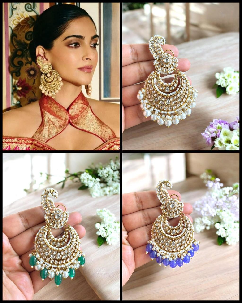 Celebrity Inspired Kundan Pearl Chandbali Earrings | Bollywood Style Bridal Indian Jewelry