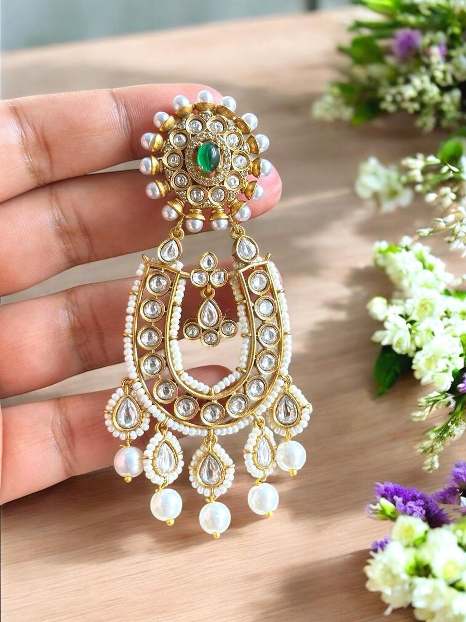 Celebrity Inspired Kundan Pearl Chandbali Earrings | Bollywood Bridal Statement Jewelry
