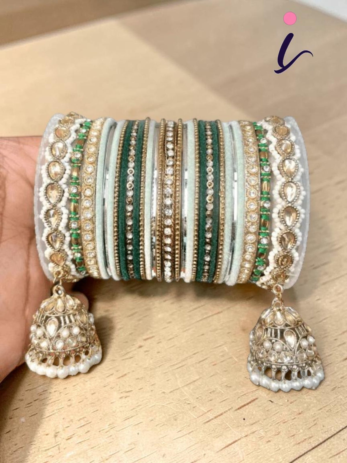 Green Color Matte Shining Bangles Set with Jhumki Border for Both Hands | Traditional Indian Bridal & Festive Bangle Collection for Women