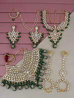 Green Gold Plated Kundan Studded Bridal Jewellery Set - Libasaa
