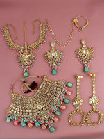 Multi 18K Gold-Plated Kundan-Studded & Beaded Bridal Jewellery Set - Libasaa
