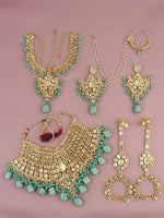 Blue Gold-Plated Kundan Studded & Beaded Choker Bridal Jewellery Set - Libasaa