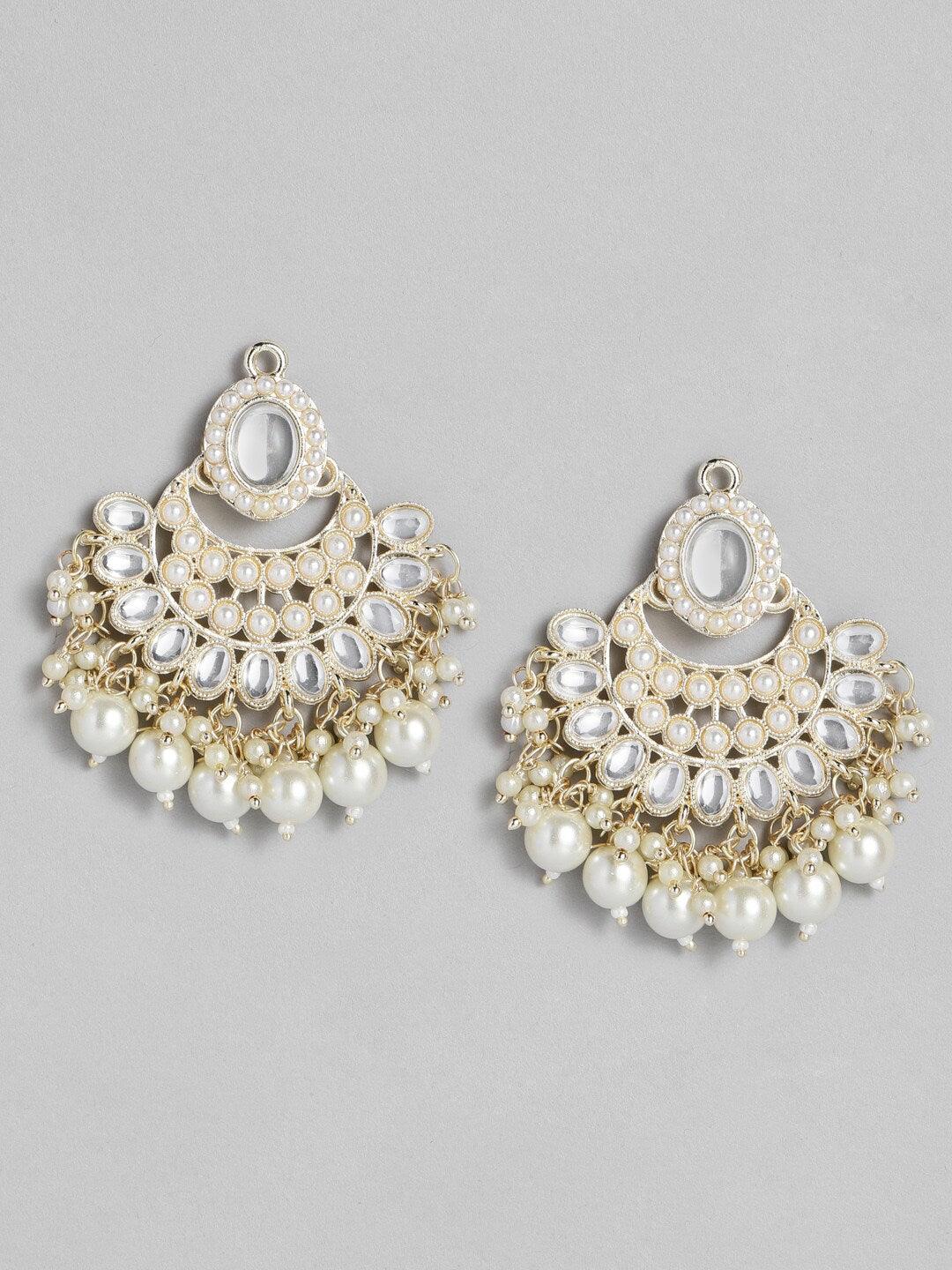 White Gold-Plated Kundan Pearl Studded Choker Necklace Jewellery Set For Girls and Women - Libasaa