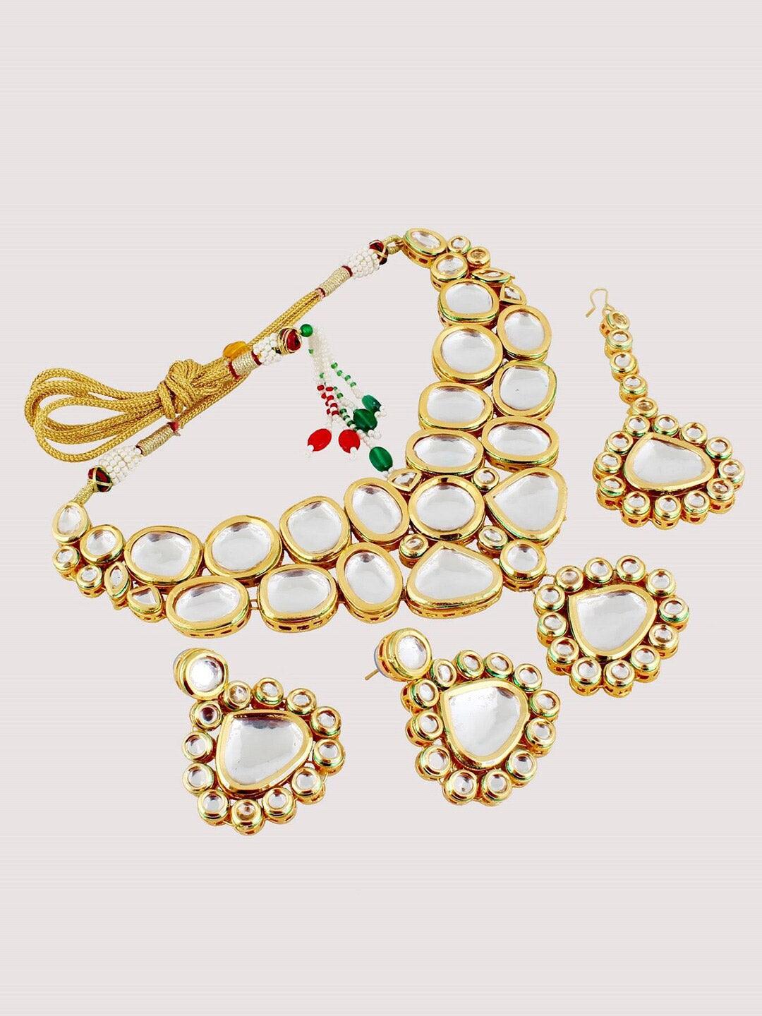 White Gold-plated Kundan-Studded Jewellery Set - Libasaa