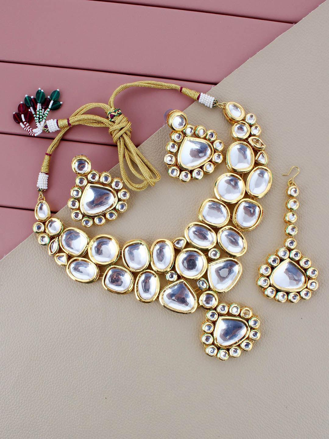 White Gold-plated Kundan-Studded Jewellery Set - Libasaa