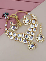White Gold-plated Kundan-Studded Jewellery Set - Libasaa