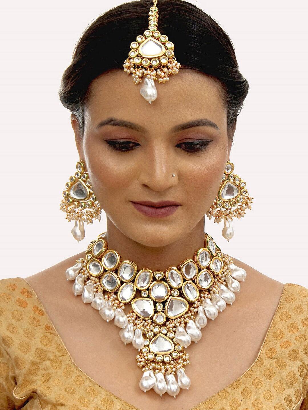 White 18K Gold-Plated Kundan Jewellery Set - Libasaa