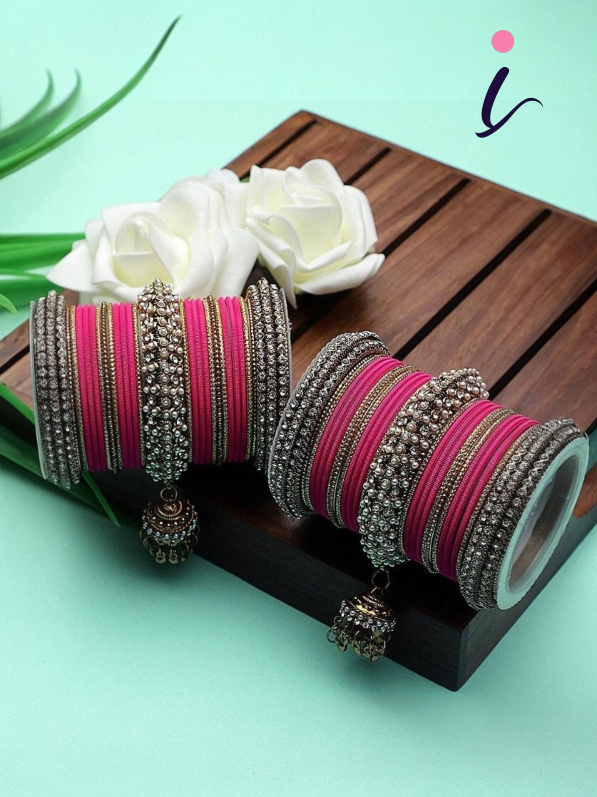 Indian Bollywood Bangles Jewelry Set in 5 Colors with Latkan Jhumki | Traditional Designer Bridal & Festive Bangles for Women