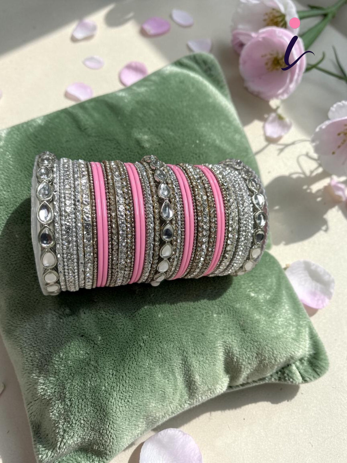 Matte Finish Bangle Set with Metal Kadas and Stone Work, Traditional Indian Bridal Bangles for Women