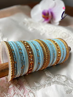 Blue Color Indian Bangle Set with Thread Bangles, Traditional Designer Bangles for Women