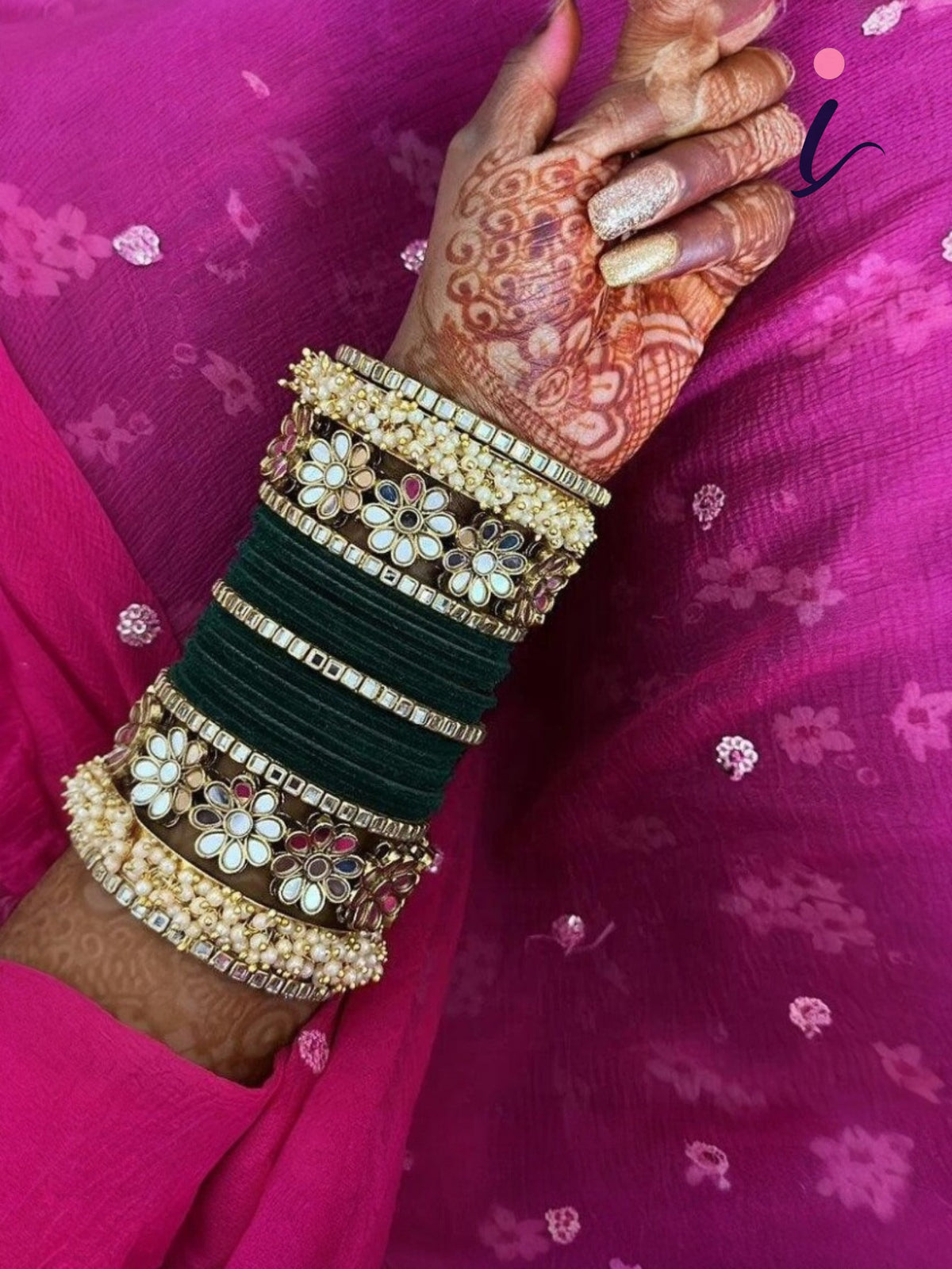 Flower Mirror Bangle Set, Indian Velvet Bangles Set, Traditional Designer Bridal Bangles for Women