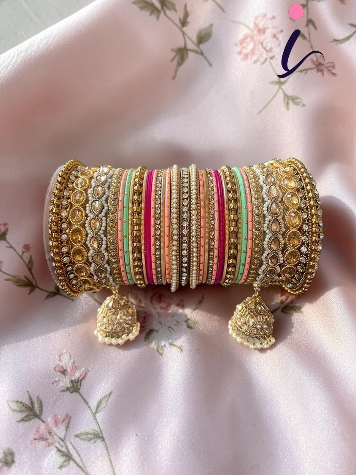 Multicolor Matte Bangles with Golden Work Tassel Bangle, Latkan Wedding Bangle Set