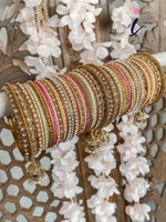 Multicolor Matte Bangles with Golden Work Tassel Bangle, Latkan Wedding Bangle Set
